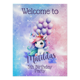 Beautiful Unicorn with Balloon Poster Welcome Sign