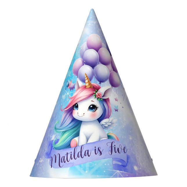 Beautiful Unicorn with Balloons Cone Party Hats (Front)