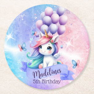 Beautiful Unicorn with Balloons Paper Coasters