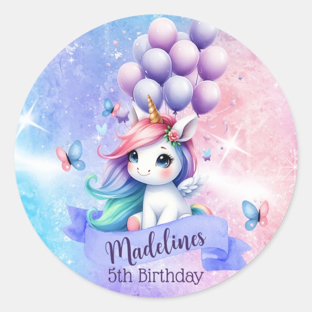 Beautiful Unicorn with Balloons Stickers (Front)