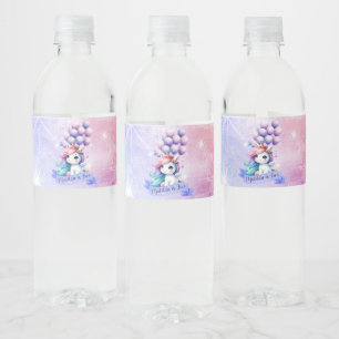 Beautiful Unicorn with Balloons Water Bottle Label