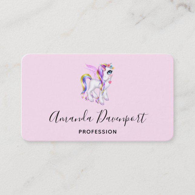 Beautiful Unicorn with Rainbow Mane Business Card (Front)