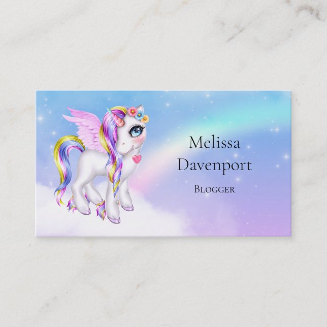 Beautiful Unicorn with Rainbow Mane Business Card (Front)