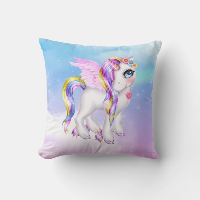 Beautiful Unicorn with Rainbow Mane Cushion (Front)