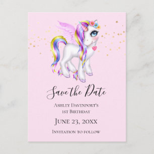 Beautiful Unicorn with Rainbow Mane Save the Date Invitation Postcard