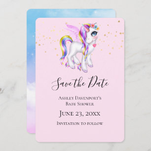 Beautiful Unicorn with Rainbow Mane Shower Save The Date
