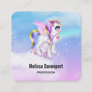Beautiful Unicorn with Rainbow Mane Square Business Card