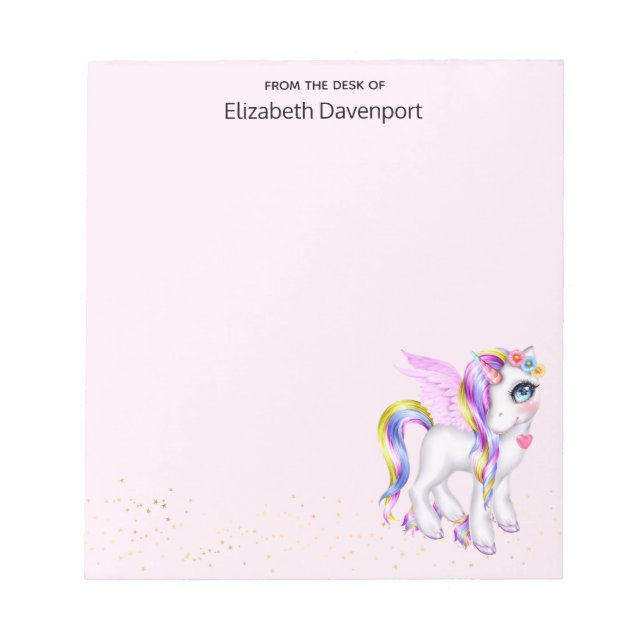 Beautiful Unicorn with Rainbow Mane & Tail Notepad (Front)