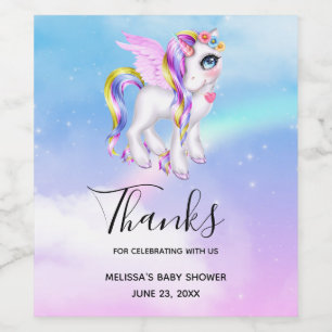 Beautiful Unicorn with Rainbow Mane & Tail Party Wine Label