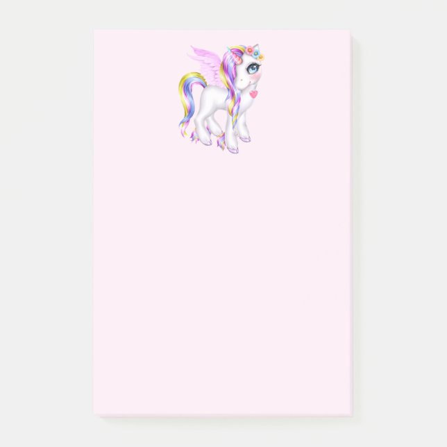 Beautiful Unicorn with Rainbow Mane & Tail Post-it Notes (Front)