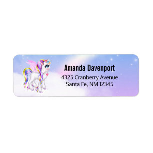 Beautiful Unicorn with Rainbow Mane & Tail Return Address Label