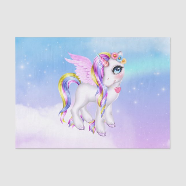 Beautiful Unicorn with Rainbow Mane & Tail Tissue Paper (Front)