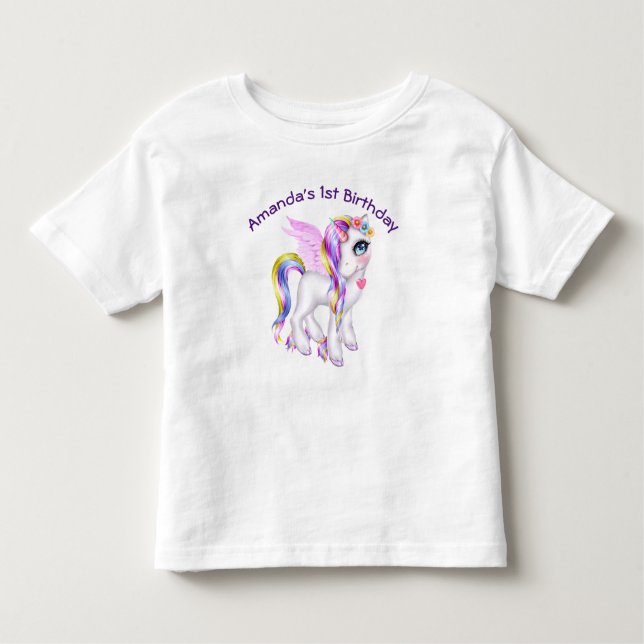 Beautiful Unicorn with Rainbow Mane & Tail Toddler T-Shirt (Front)