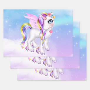 Beautiful Unicorn with Rainbow Mane & Tail Wrapping Paper Sheet