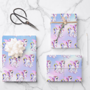 Beautiful Unicorn with Rainbow Mane & Tail Wrapping Paper Sheet