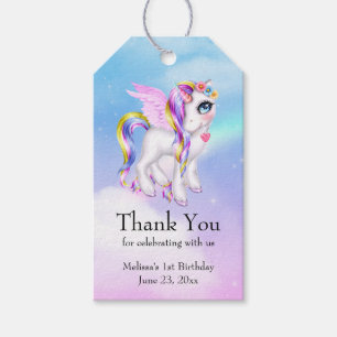 Beautiful Unicorn with Rainbow Mane Thank You Gift Tags