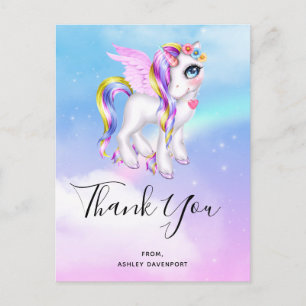 Beautiful Unicorn with Rainbow Mane Thank You Postcard