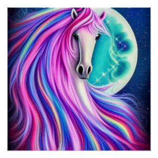 Beautiful Unicorns Full Flowing Graphic            Poster