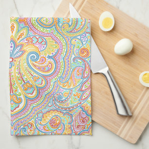 Beautiful Unique Aqua Blue Pink Paisley Art Tea Towel