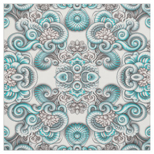 Beautiful Unique Aqua Grey on White Seamless Tiled Fabric