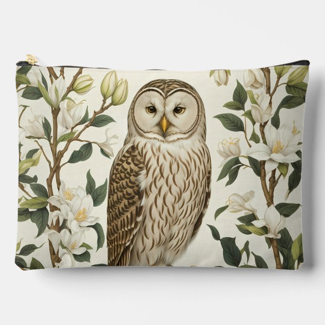 Beautiful Ural Owl And Magnolia Blossoms Accessory Pouch (Front)