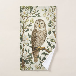 Beautiful Ural Owl And Magnolia Blossoms Bath Towel Set