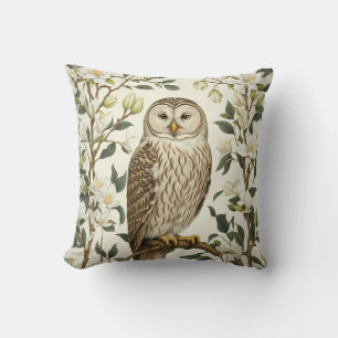 Beautiful Ural Owl And Magnolia Blossoms Cushion
