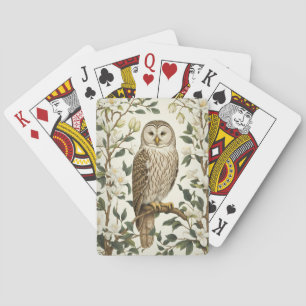 Beautiful Ural Owl And Magnolia Blossoms Playing Cards