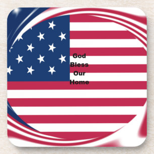 Beautiful USA Flag God Bless Our Home Coaster