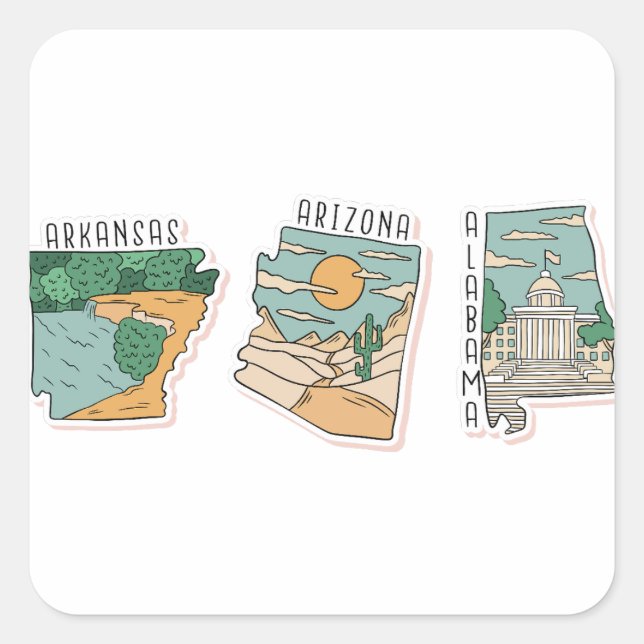 BEAUTIFUL USA STATES LANDSCAPE POSTCARD SET  SQUARE STICKER (Front)