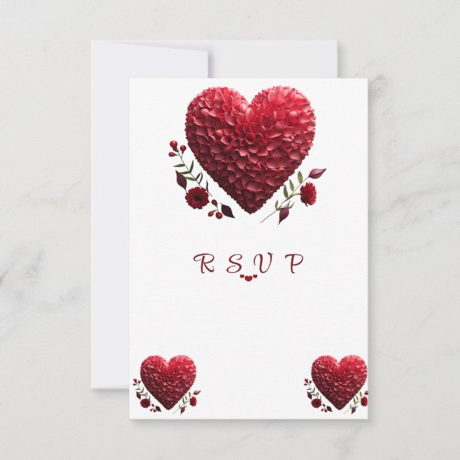 Beautiful Valentine's Day  Flower Petal Hearts RSVP Card (Front)