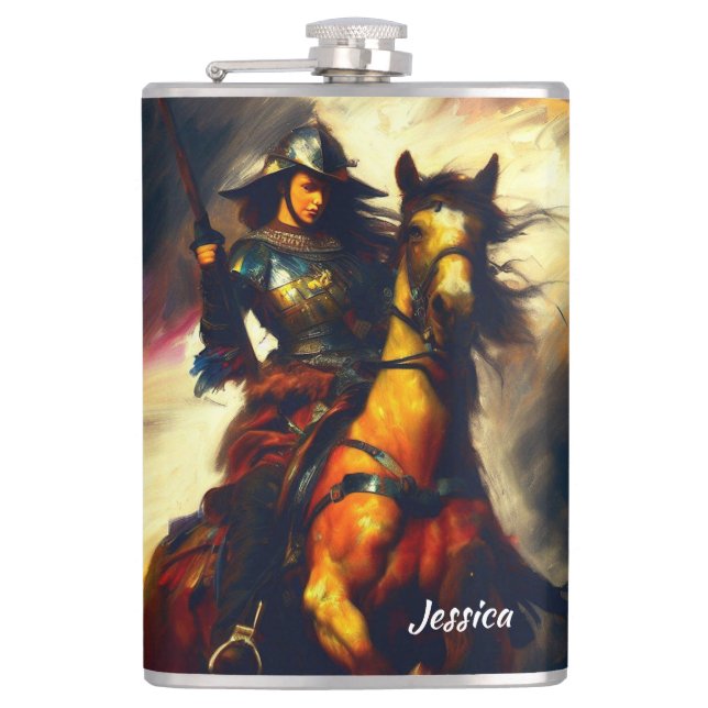 Beautiful Valkyrie on Horseback Hip Flask (Front)
