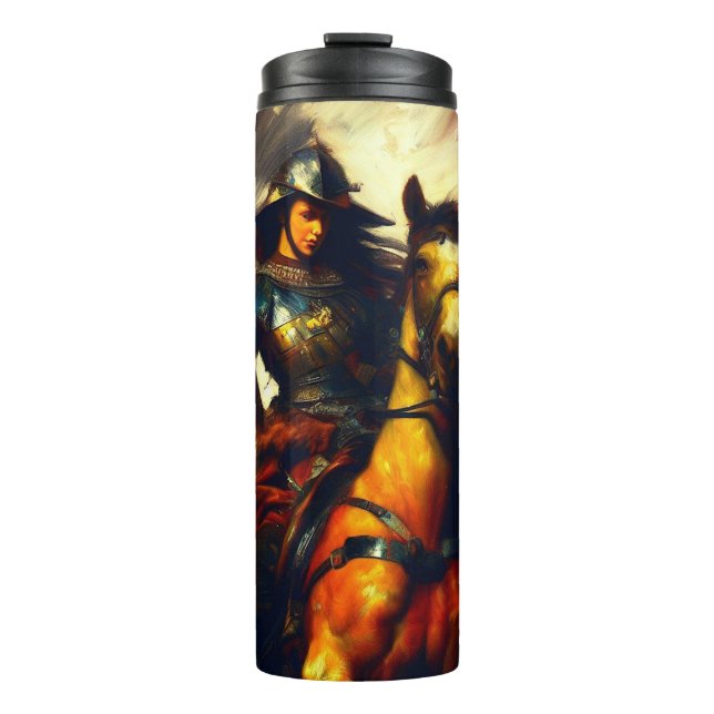 Beautiful Valkyrie on Horseback Thermal Tumbler (Front)
