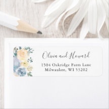 Beautiful Vanilla Blue Floral Return Address