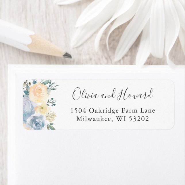Beautiful Vanilla Blue Floral Return Address Label (Insitu)