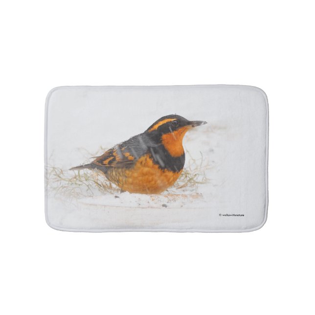 Beautiful Varied Thrush Songbird in the Snow Bath Mat (Front)