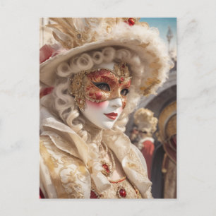 Beautiful Venice Carnival Mask Red White Postcard