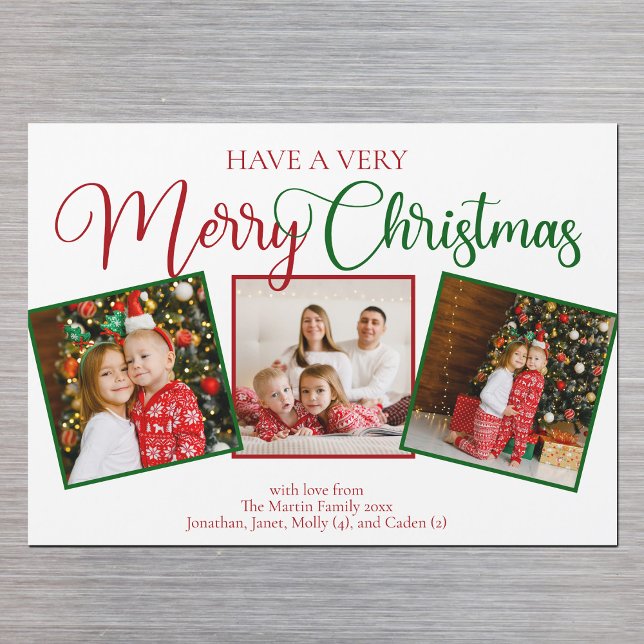Beautiful Very Merry Christmas 3 Photo Magnet Card (Creator Uploaded)