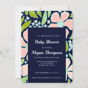 Beautiful vibrant pink/ blue flower Baby Shower Invitation
