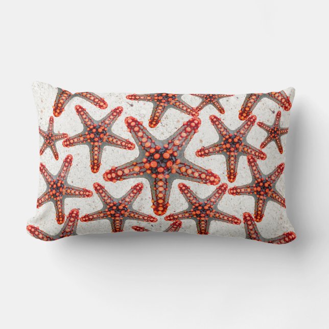 Beautiful Vibrant Red Starfish Sand Ocean Sealife Lumbar Cushion (Front)