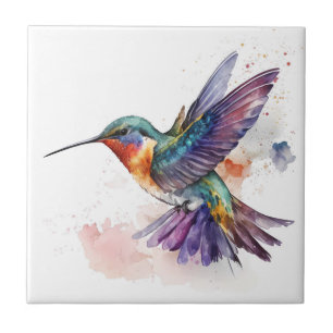 Beautiful Vibrant Watercolor Hummingbird Print Ceramic Tile