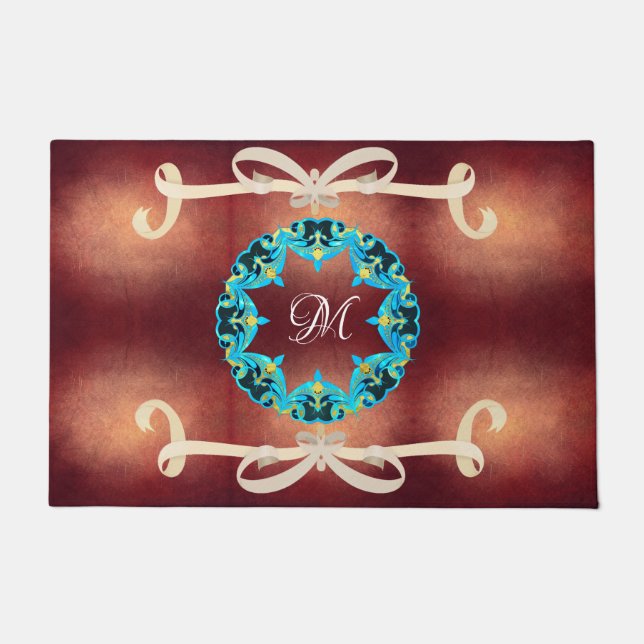 Beautiful Victorian Bow Tie with Monogram Doormat (Front)