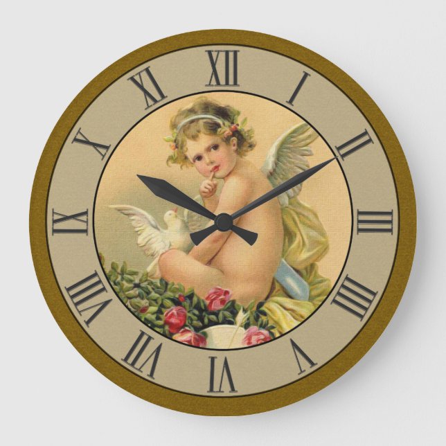 Beautiful Victorian Cherub Angel Dove Large Clock (Front)