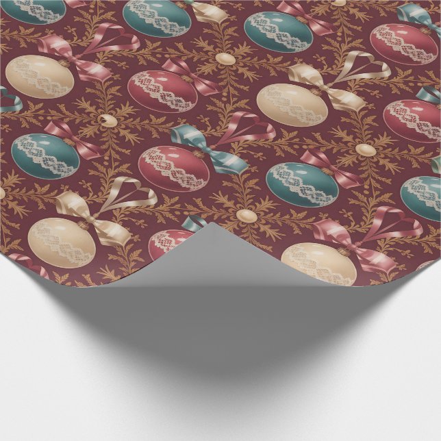 Beautiful Victorian Christmas Ornaments Wrapping Paper (Corner)