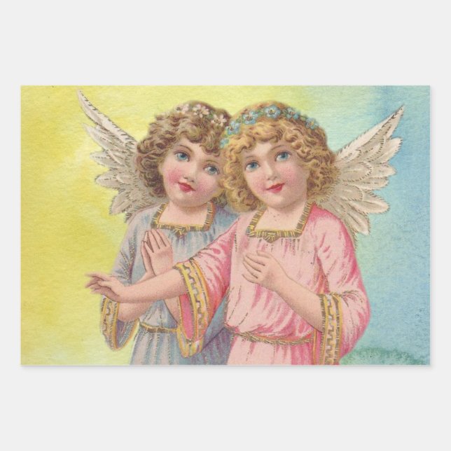 Beautiful Victorian Era Angels with Wings  Wrapping Paper Sheet (Front)