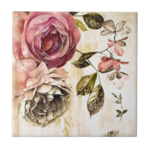 Beautiful Victorian Floral Painting Tile