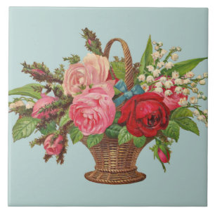 beautiful Victorian flower basket print Ceramic Tile