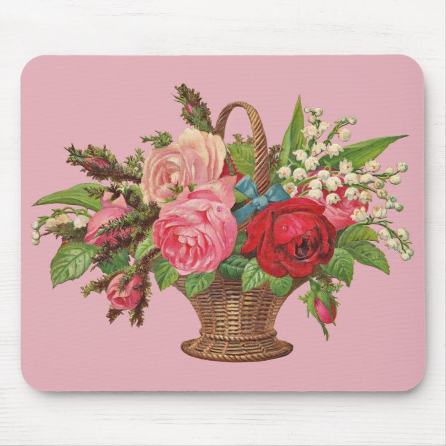 beautiful Victorian flower basket print Mouse Pad (Front)