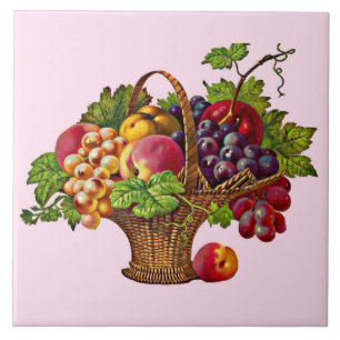 beautiful Victorian fruit basket print Ceramic Tile