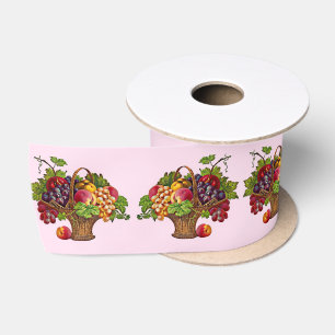 beautiful Victorian fruit basket print Satin Ribbon
